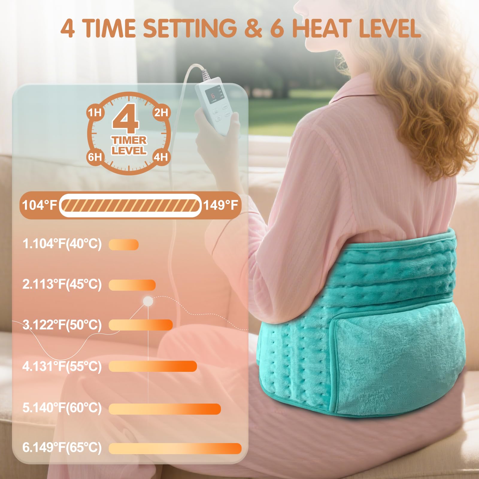Heating Pad for Period Cramps Back Pain Menstrual Wrap Around Heat Belt 6-Hour Auto Shut Off 12x24 Heated Pad + 20