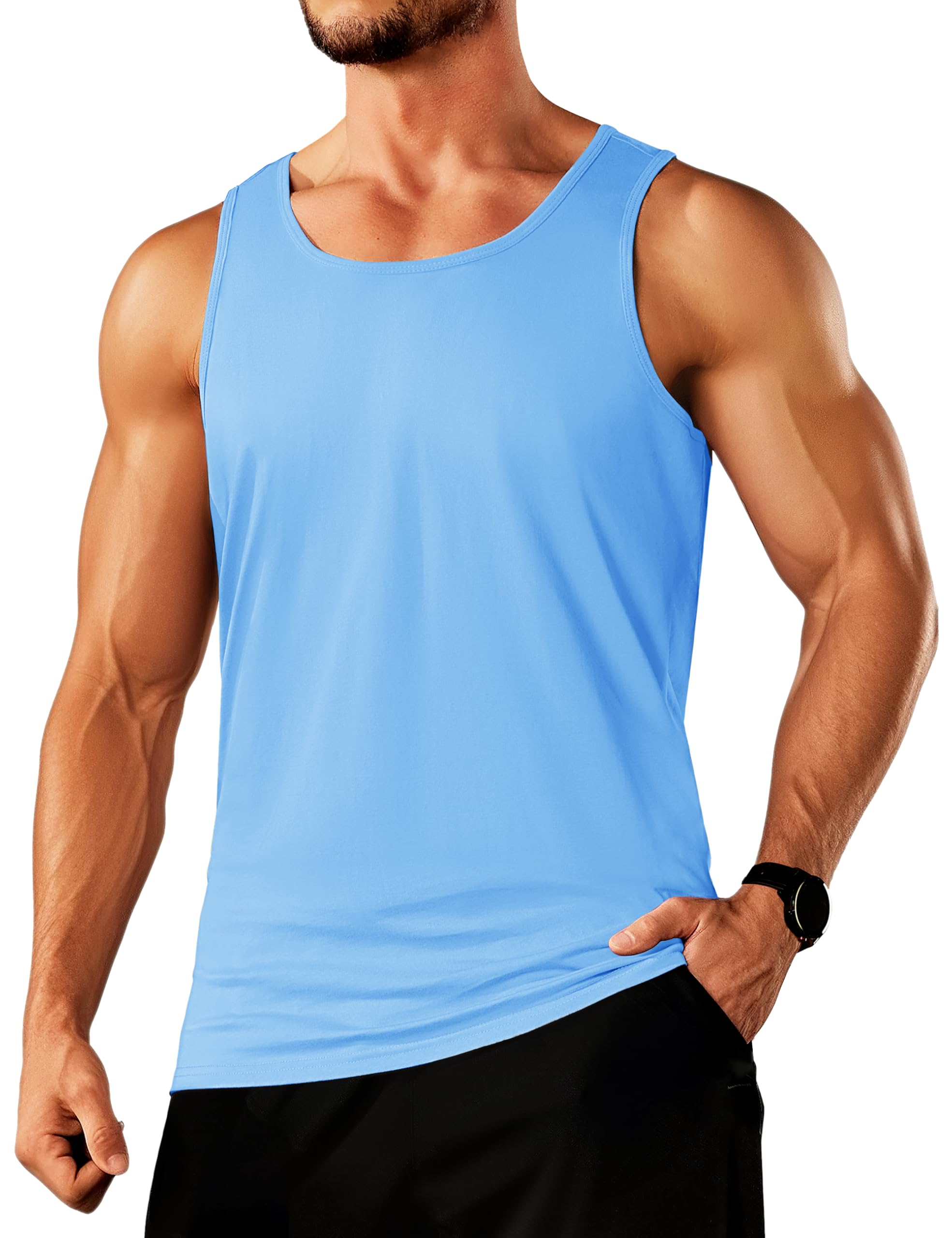 Photo 1 of TACVASEN Mens Summer Tank Tops Beach Moisture Wicking Cotton Tank Top Workout Athletic Muscle Sleeveless Shirt Waterfall Blue M