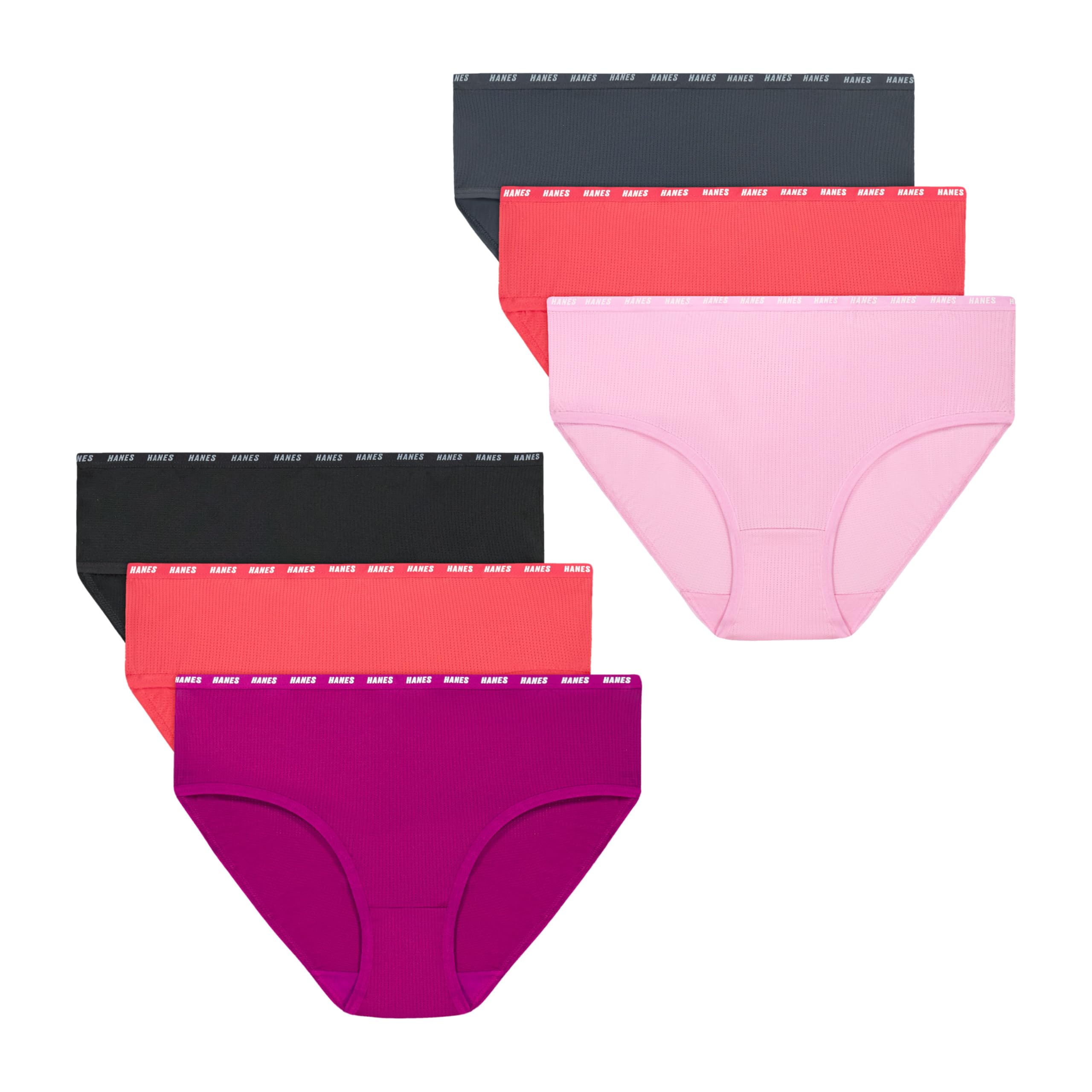 Photo 1 of Hanes Girls' Big Moves Breathable Stretch Tween Underwear, Pink/Black/Grey