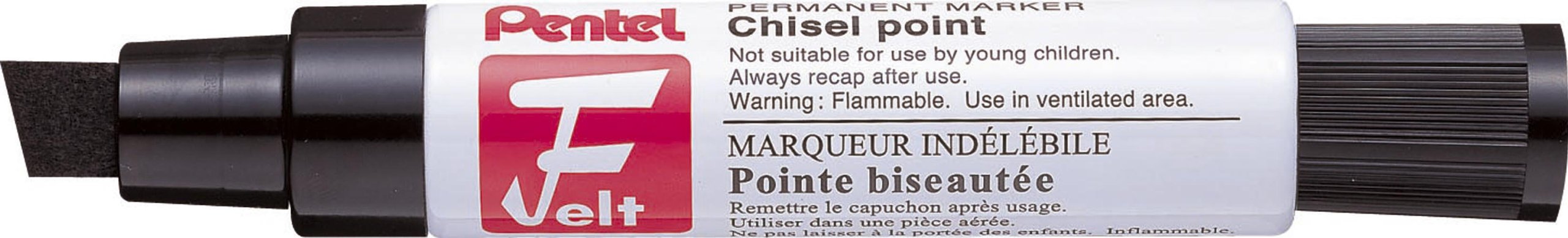 Pentel Jumbo Felt Pen, Large Chisel tip, Black Permanent Ink, 1 Pack of 6 Markers
