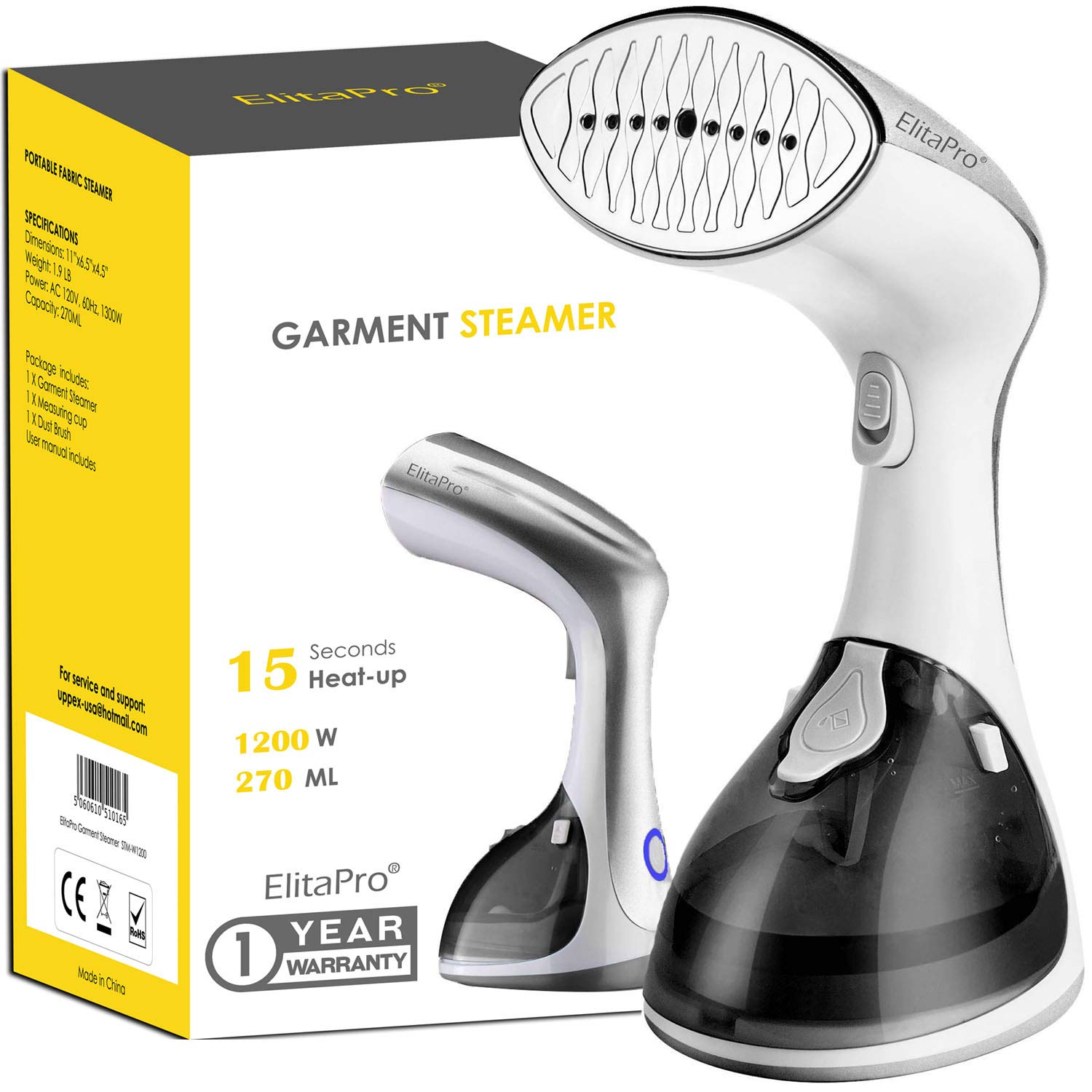 Steamer for Clothes, Vertically and Horizontally Ironing, Heats up in 15 Seconds, Dry Steam, 1200W Handheld Garment (Color Box May Vary).