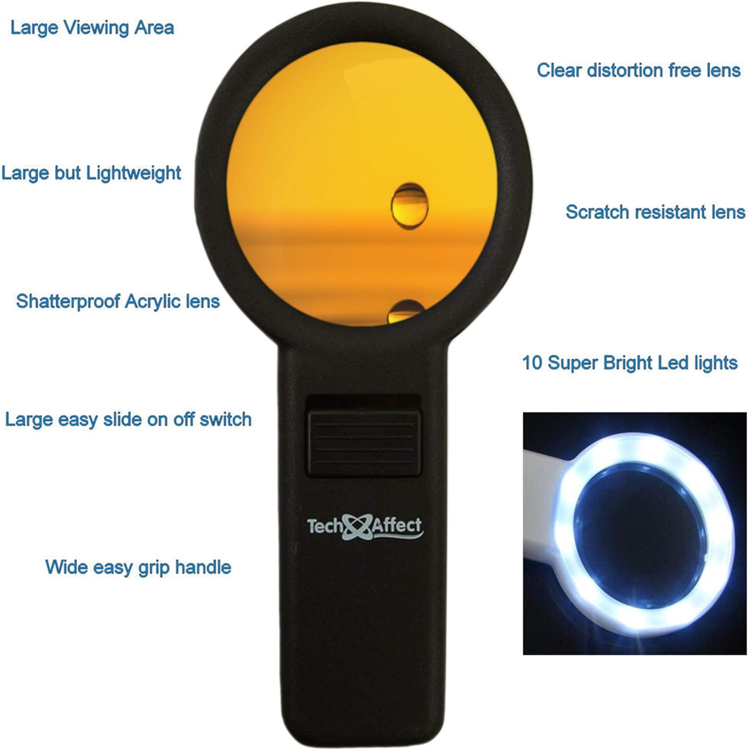 TechAffect Strong Magnifying Glass with Light Magnify Glass, Extra