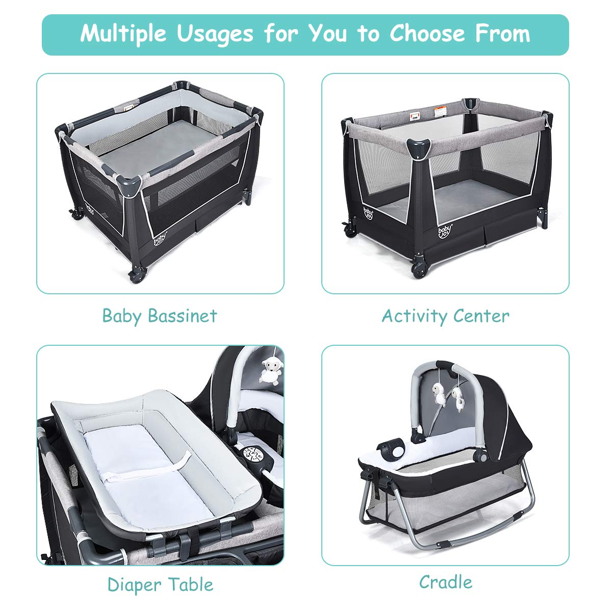 Newborn Napper with Toys & Music Large Capacity Storage Shelf Foldable