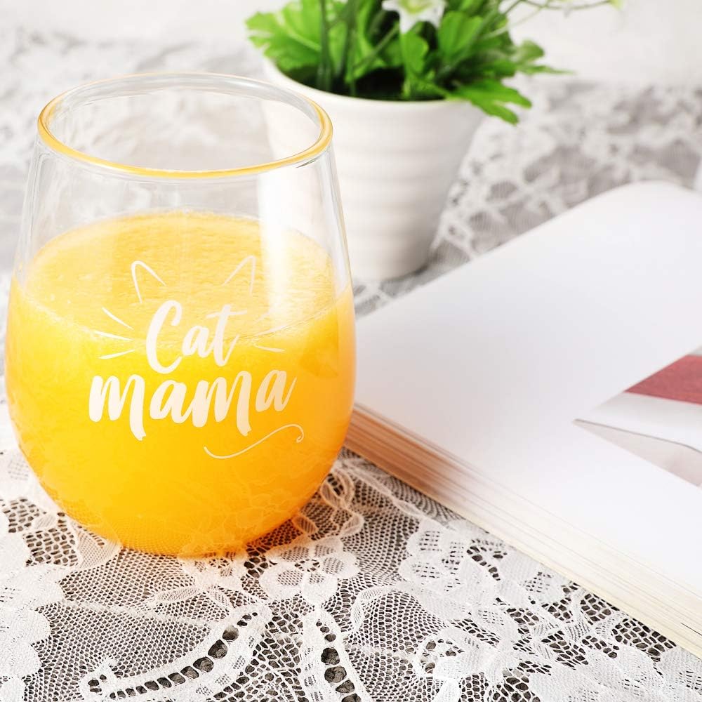 Yalucky Cat Mama Wine Glass Mothers Day Gifts for Wife from Husband Daughter Son-Mum Gifts -Funny Birthday Gift for Wife,New Mum,Mom to be,Pregnant Mom,cat Lover Funny Gift - Image 5