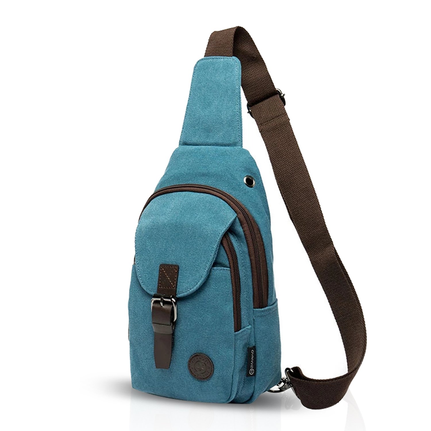 FANDARE Vintage Sling Bag - Men, Women, Unisex - Blue - M - Canvas - 2 Pockets - Adjustable Shoulder Strap - Headphone Hole