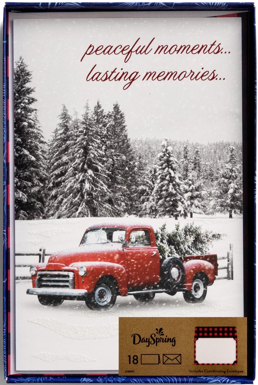 DaySpring - Peaceful Moments Lasting Memories - 18 Red Truck Christmas Boxed Cards and Envelopes (U1004)