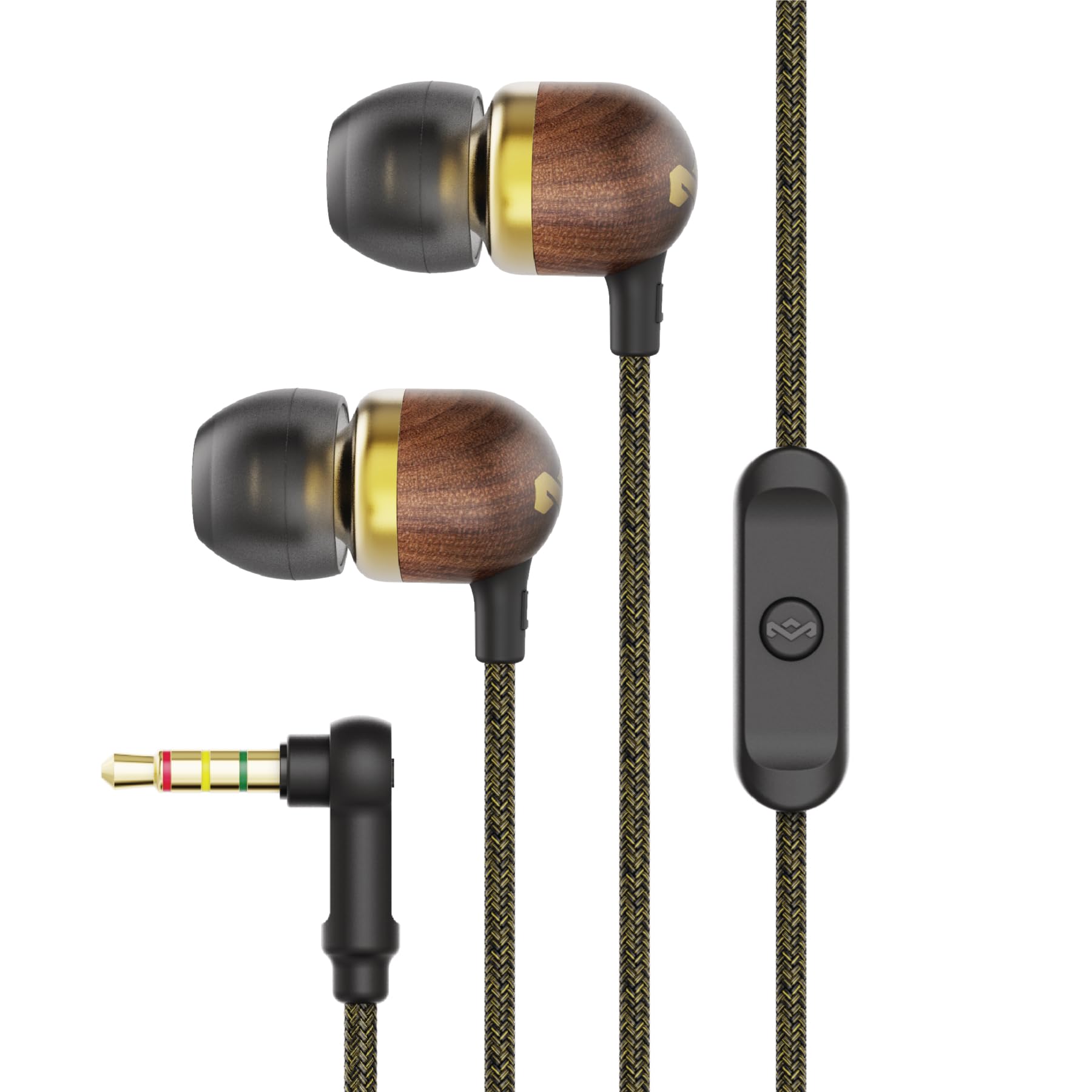 House of Marley Smile Jamaica Wired Earphones with 9.2mm Driver - Sustainably Crafted Earbuds, Tangle-Resistant Cable, In Ear Headphones with In-Line Microphone for Music & Calls - Brass - AUX