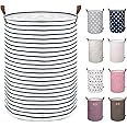 DOKEHOM 18-Inches Freestanding Laundry Basket with Lid, Collapsible Large Drawstring Clothes Hamper Storage with Leather Hand