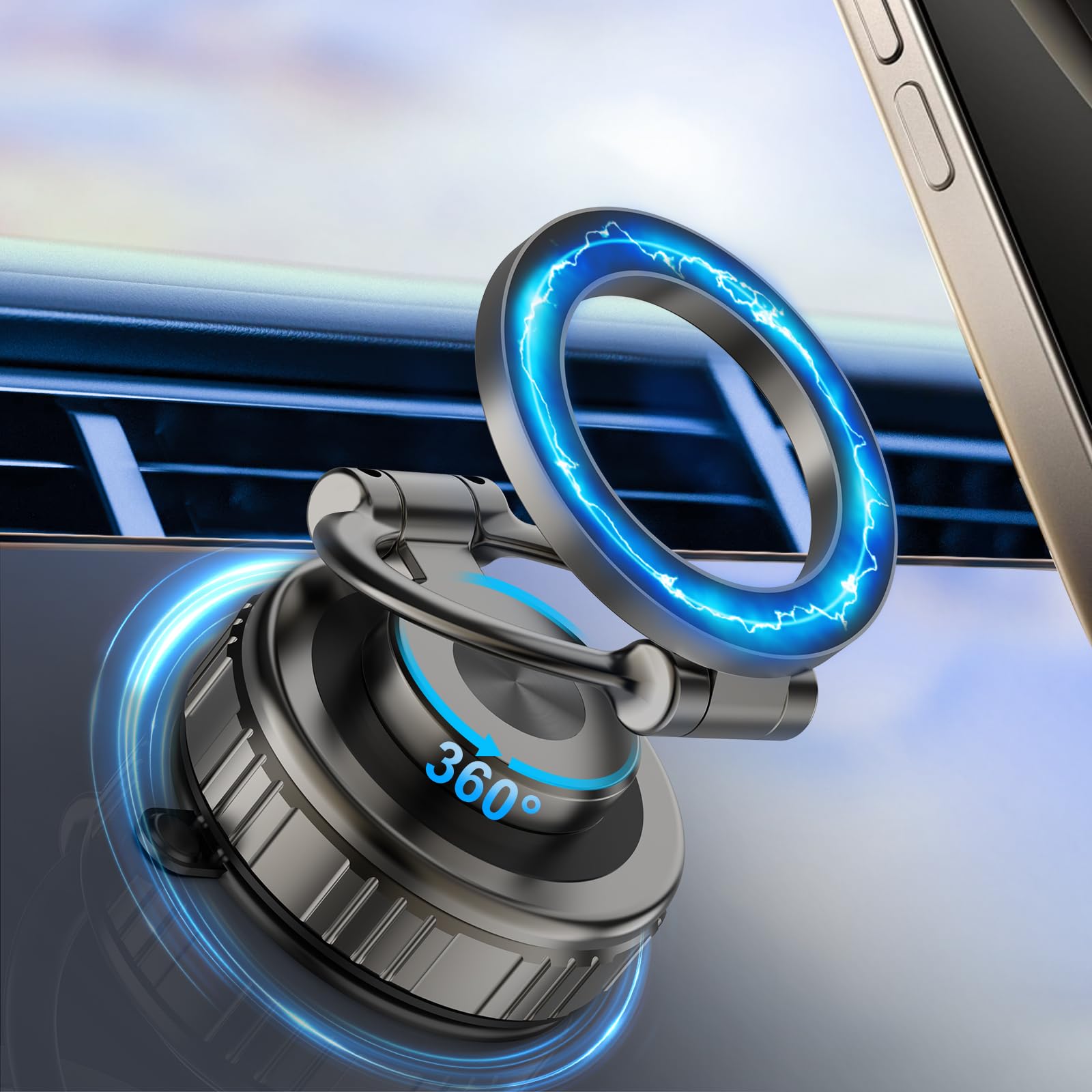 Photo 1 of Kairiyard Vacuum Magnetic Phone Holders for Your Car, 360° Adjustable Ultra Magnet Suction Car Phone Holder Mount Foldable Cars Phone Stand Compatible with MagSafe iPhone All Smartphones