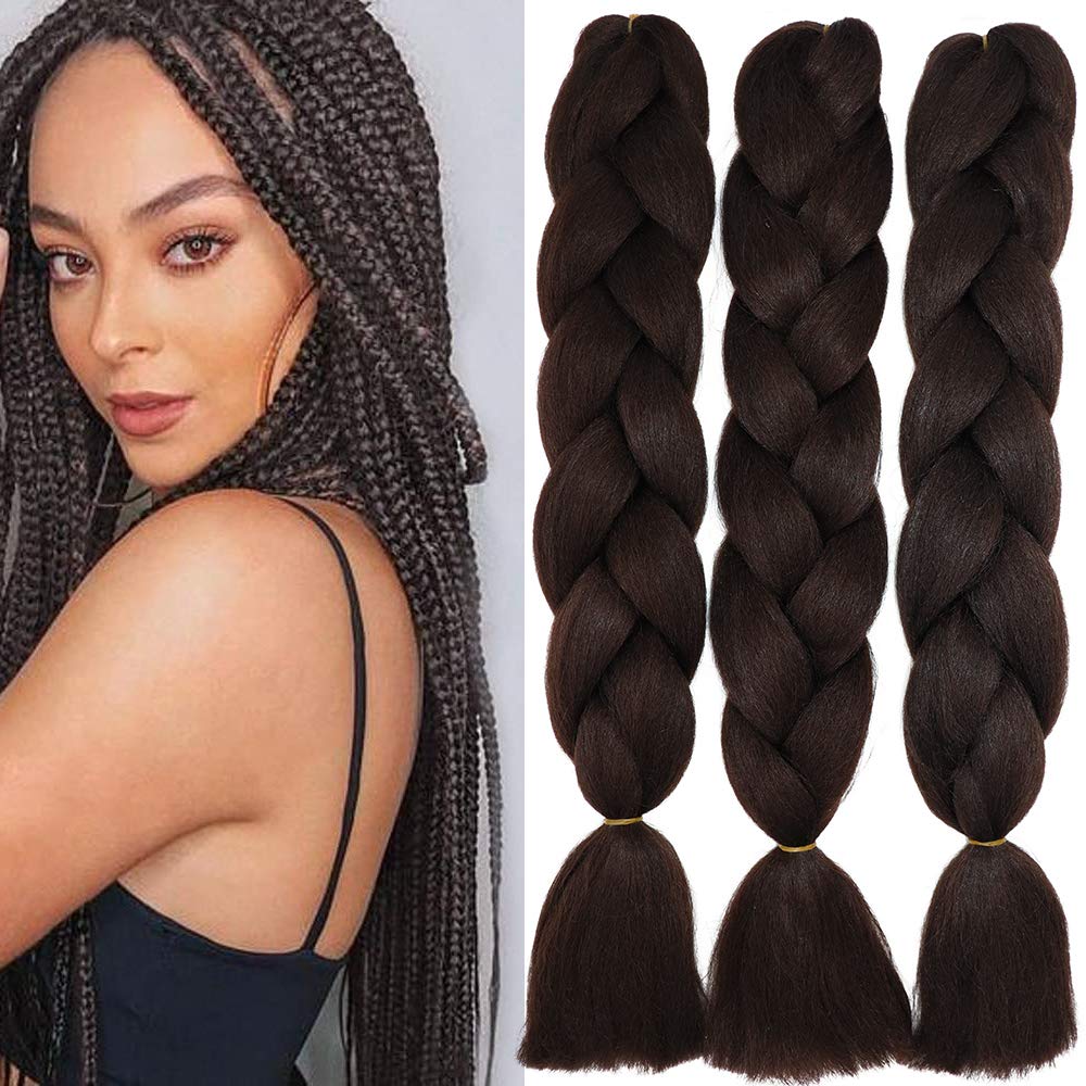 24" Braiding Hair Extension Jumbo Braids Synthetic 3bundles/pack Crochet Hair Afro Box Braid Heat Resistent (Medium Brown)