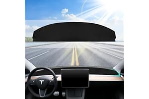 NANAHOLY Dashboard Cover for Tesla Model Y Accessories 2024 2023 2022 2021 2020 Dash Mat (Black-Red Logo)