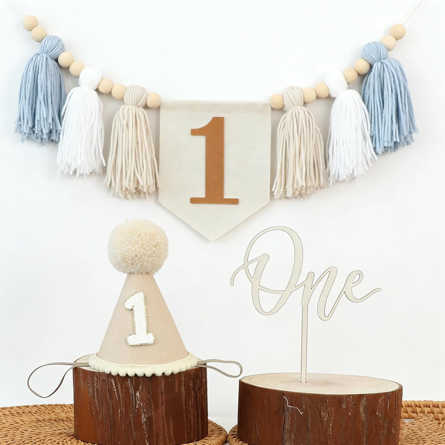 1st Birthday Decorations Boy - First Birthdays High Chair Banner Set with Crown Hat Cake Topper, 1st birthday highchair banner birth day boy birthdays Highchair Garland decorations (One Brown)