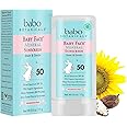 Babo Botanicals Baby Face Mineral Sunscreen Stick SPF 50 with 70+% Organic Ingredients, 100% Zinc Active, Water-Resistant, Fragrance-Free, Unscented, 0.6 Ounce