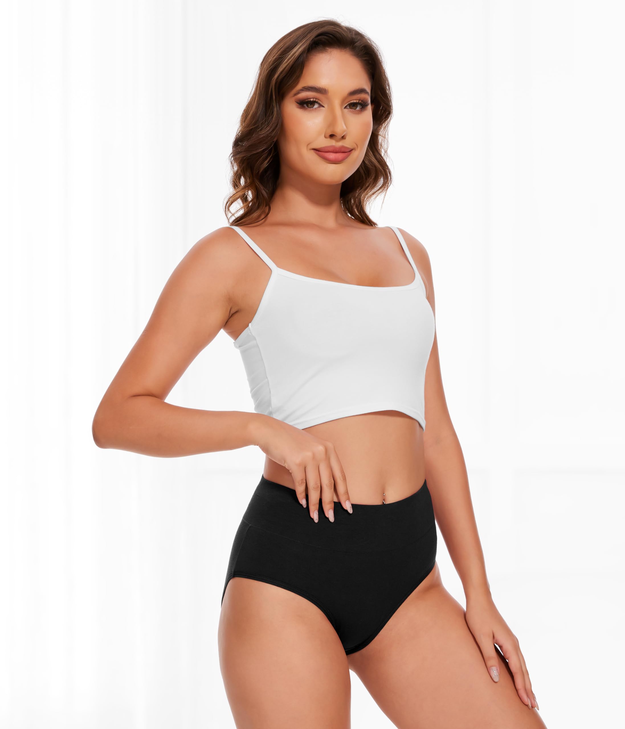 YESWEL Unterhosen Damen 5er Pack, Baumwolle Hohe Taille Unterwäsche, Hipster Stretch Atmungsaktive Panties für Frauen (Schwarz,L) 2