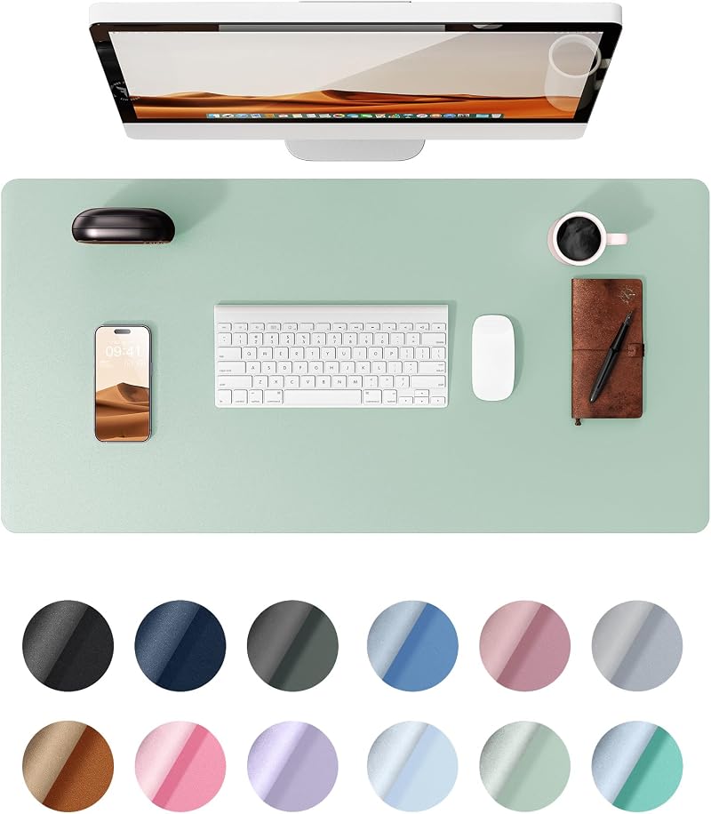 YSAGi Leather Desk Mat Large 60x35 cm Non-Slip Waterproof Light Green