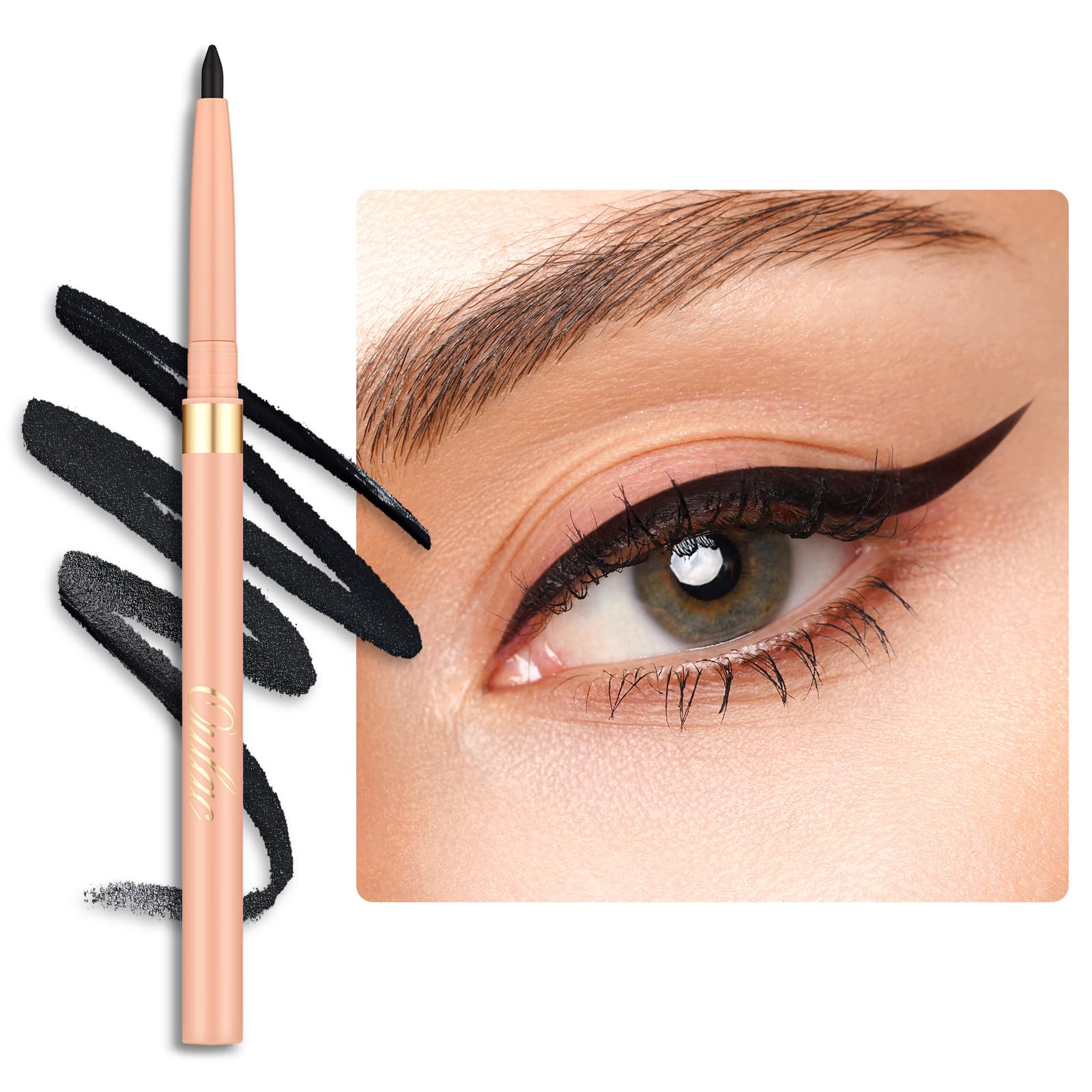OULAC Matte Black Eye Liner Pencils Waterproof, Smudge-proof Retractable Eyeliner Lasts 24H +, Highly Pigmented and Smooth, Long-lasting Formula, Vegan (01) Noir