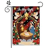 Nativity Christ Oh Holy Night Christmas Garden Flag 12 x 18 Inch Double Sided Burlap Jesus Religious Yard Flags for Xmas Winter Farmhouse Seasonal Decor