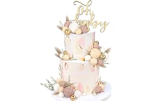 LEFUBABY Wood Oh Baby Cake Topper Boho Cake Toppers Balls Cake Topper Decorations Baby Shower Decorations for Boho Baby Shower Birthday Wedding Gender Reveal Cake Decorations