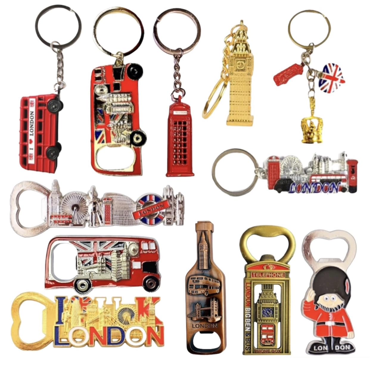Magnet 12 x I Love London Keyrings British England Key chain Union Jack Souvenirs Bottle Opener Fridge Keyholders London Souvenir Gift