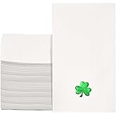 100 Pcs St. Patrick's Day Guest Napkins Green Foil Shamrock Disposable Paper Hand Towels for Irish Party Holiday Kitchen Bath