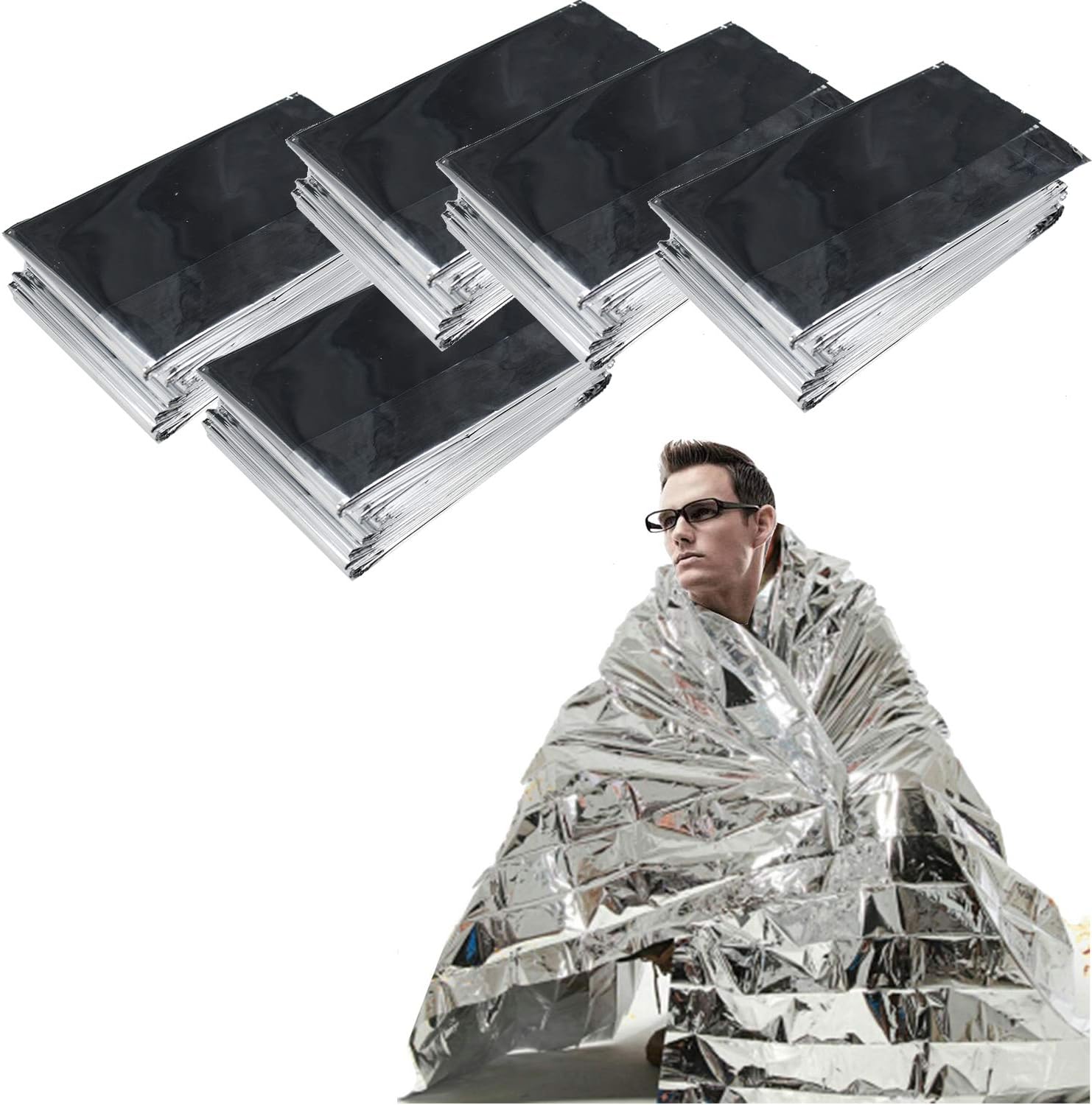 Silver Space Blanket Hiking Homeless Pack of 4 Waterproof Mylar Thermal