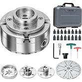 VEVOR 4 Inch Wood Lathe Chuck, 4-Jaw, Bevel-Gear Self-Centering Wood Turning Chuck Set with 1" x 8TPI Thread &amp; Adapter, 5 PCS Jaws Round/Flat/Step/Pin, Carry Case, Nickel-Plated, for Woodworking Lathe
