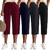 Neer 4 Pack Women's Capri Pants Wide Leg Yoga Capri Sweatpants Drawstring Summer Lounge Loose Fit Cropped Pants with Pockets