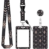 ID Badge Holder with Lanyard,Fashionable Retractable Badge Holders Reels with Lanyards Adjustable, for Women Kids Teacher Nurses Doctor Student(Boho Bull Skull)