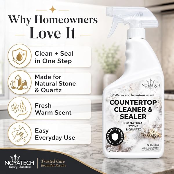 NOYATECH COUNTERTOP CLEANER & SEALER – STREAK-FREE SPRAY FOR GRANITE, MARBLE & QUARTZ | CLEANS & PROTECTS IN ONE STEP | USDA BIOPREFERRED, NON-TOXIC, NO FILM