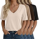 Oakgarden 4 Pack Women's Half Sleeve Shirts V Neck Tops Elbow Length Loose Fit Straight Hem T Shirts Casual Summer Tees