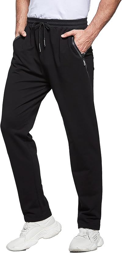 HCSS Mens Joggers Tracksuit Bottoms Black XL with Zip Pockets Elastic Waist