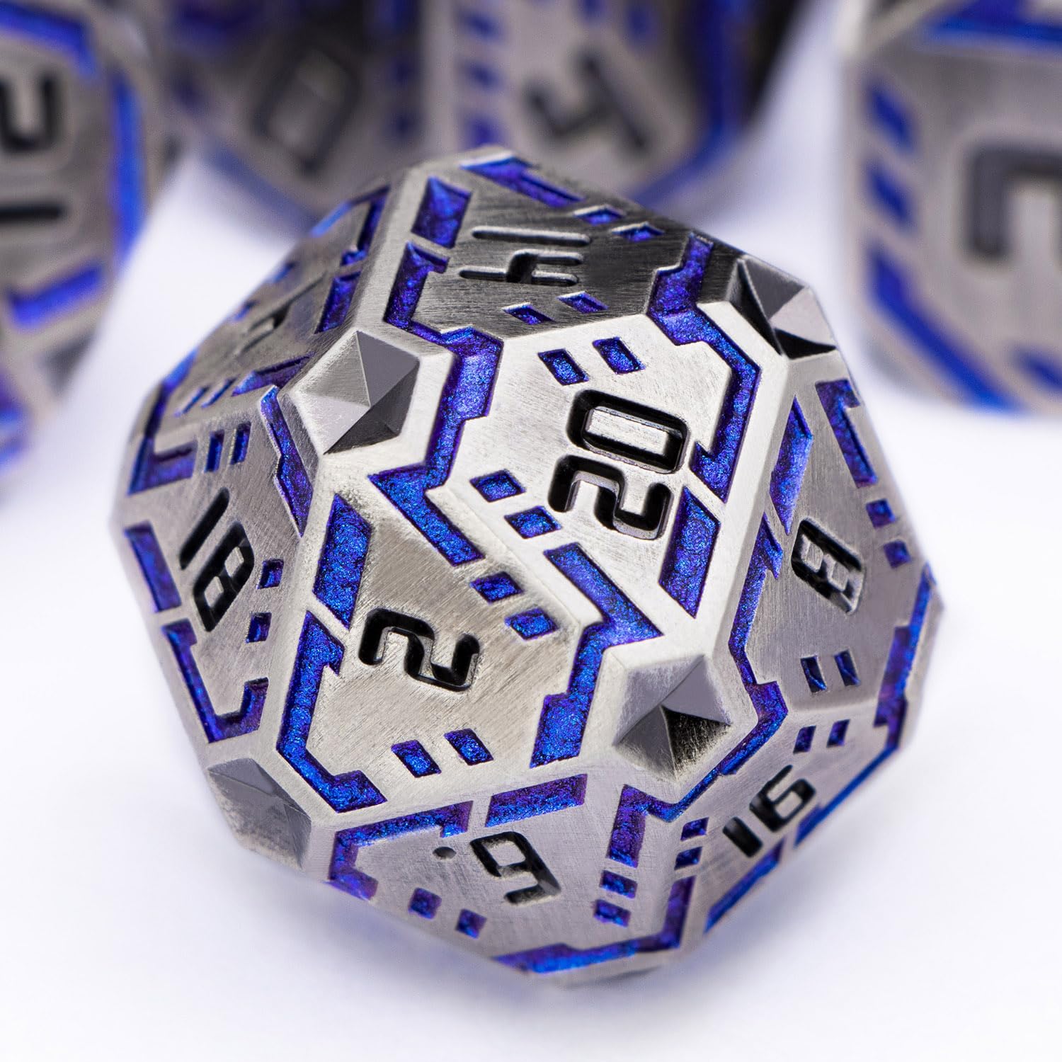 OGCOPHEN Metal DND Sci-fi Dice Set 7PCS Stripe