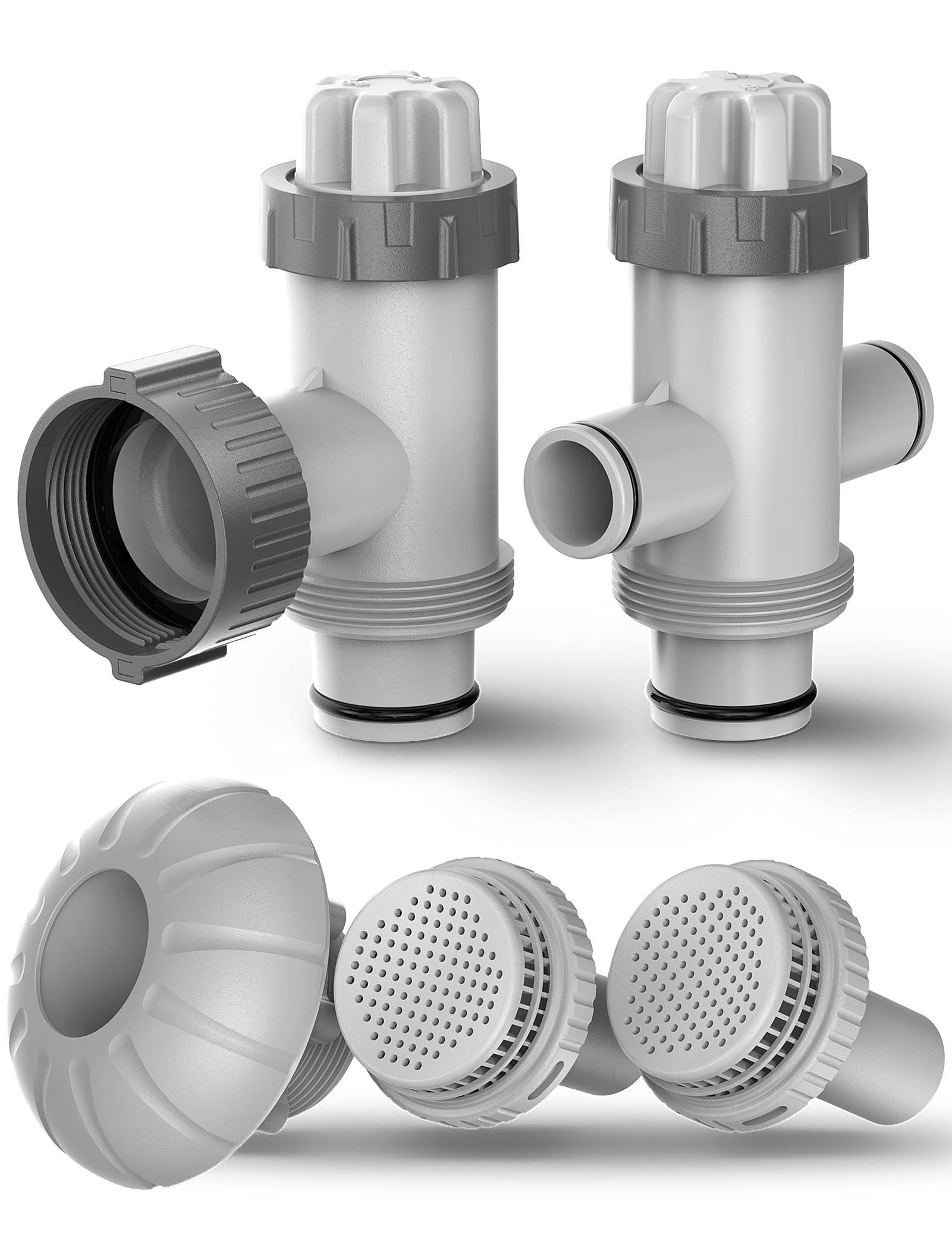 POOLHACKER Pool Filter Parts Kit (Piston Valve, Bypass Pipe Piston Valve, Pool Outlet Strainer 1 ¼", Inlet Nozzle Kit)