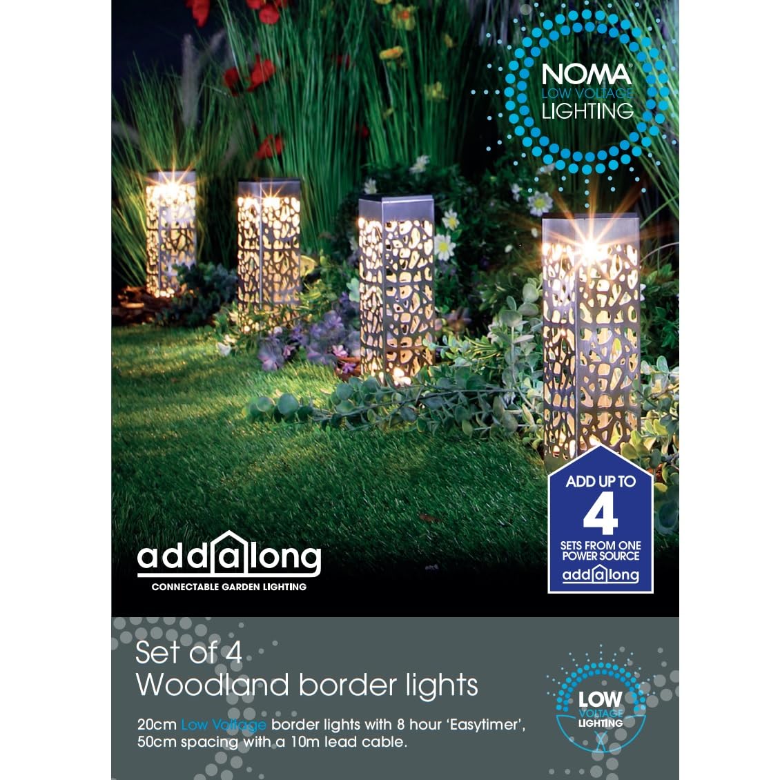 NOMA Connectable Square Woodland Cut Border Lights (Set of 4), Grey — image 1