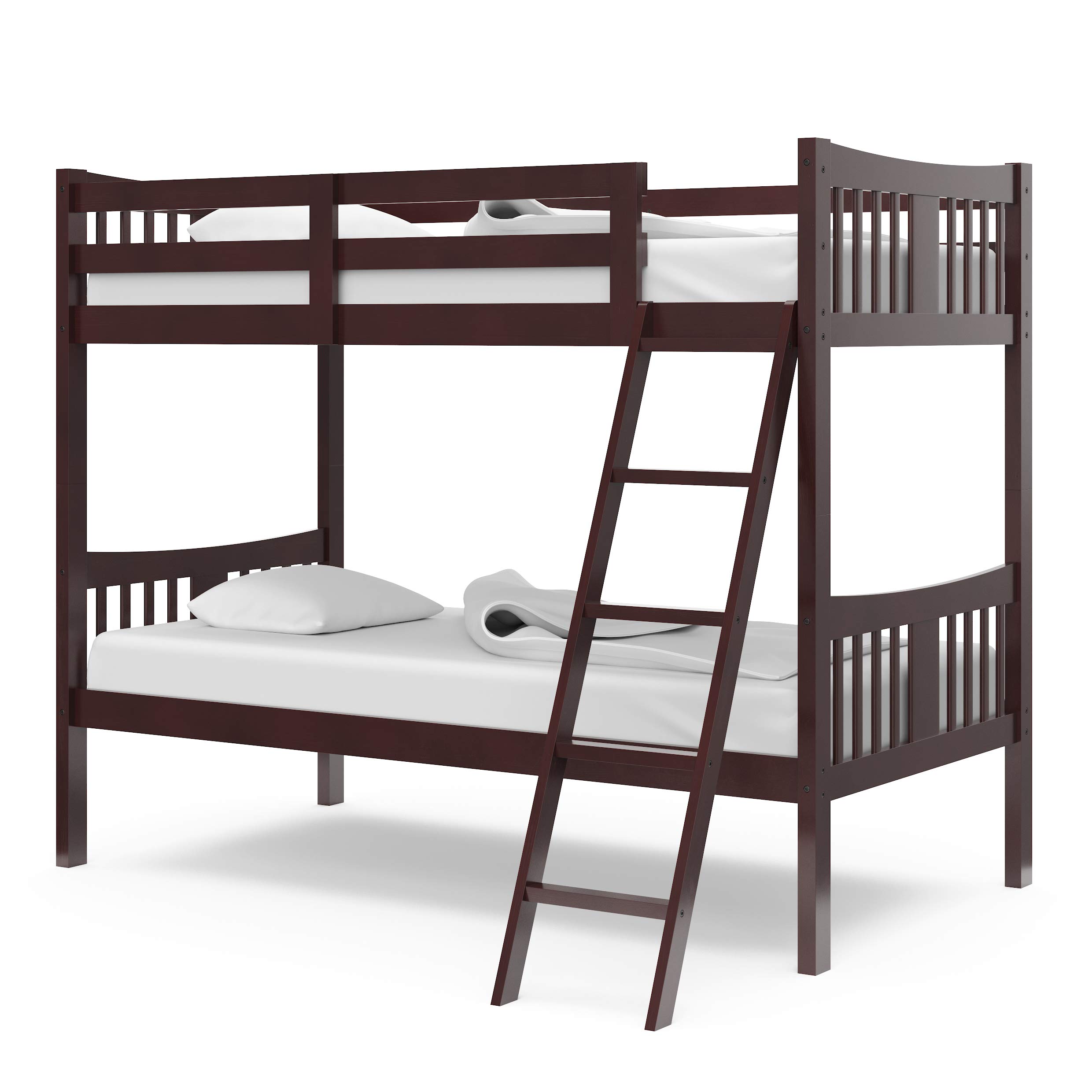 Storkcraft Caribou Solid Hardwood Twin Bunk Bed, Espresso Twin Bunk Beds for Kids with Ladder and Safety Rail