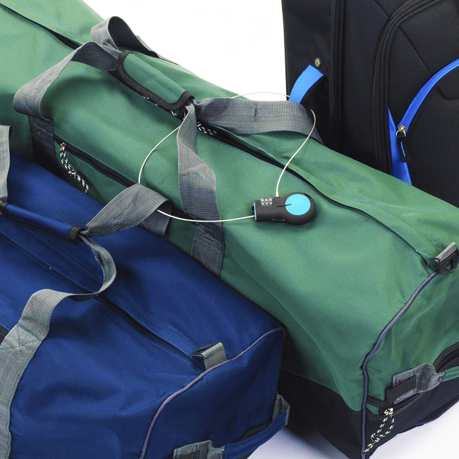 Lewis N. Clark TSA Approved Padlock & Bike Lock for Luggage + Travel, Set Your Combo w/30in Retractable Steel Cable, Blue, One Size