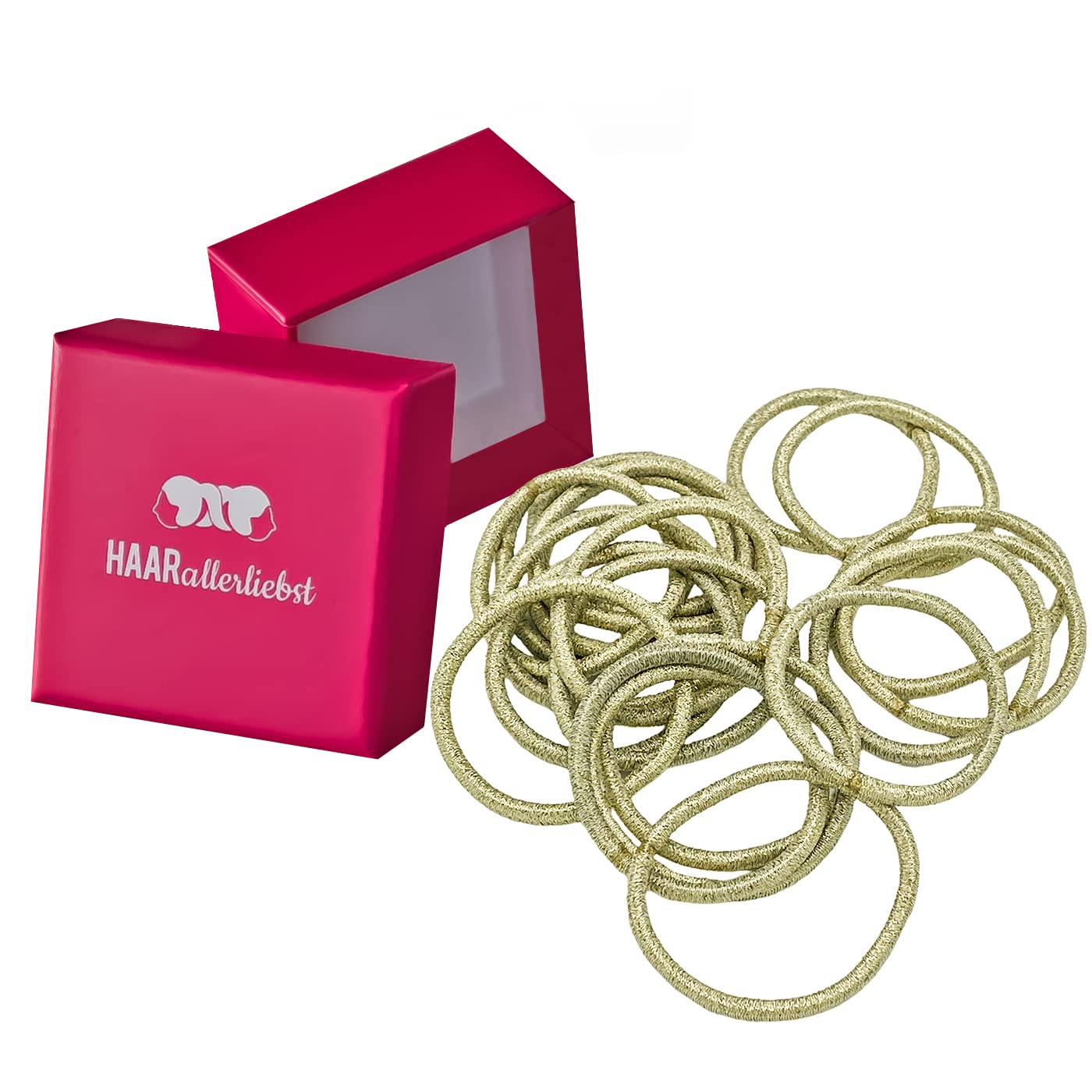 Haarallerliebst Women's Gold Hair Scrunchies for All Hair Colours (Pack of 20, 4.5 mm Thick) - Thick Hair Bobbles Seamless for Braid & Bun - Women's Hair Bobbles | Hair Ties