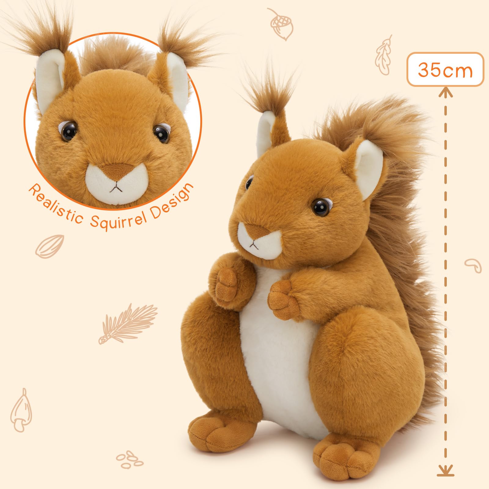 MorisMos 4 stücke Eichhörnchen Kuscheltier XXL Set, 35cm hoch riesen eichhörnchen Kuscheltier mit Babys im Bauch, Groß Squirrel Plüschtier Stofftier Geschenk Kinder 2