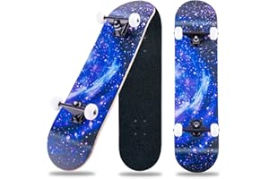 CLYCTIP Skateboard,31 x 8 inch Complete Skateboards for Beginners,8 Layer Maple Concave Cruiser Trick Skate Board for Kids,Teens,Adults