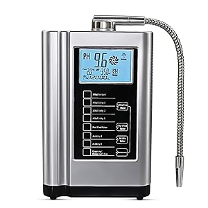 AquaGreen Alkaline Water Ionizer Machine AG7.0 Silver,Water Filtration System for Home,Produces PH 3.5-10.5 Acid Alkaline Water,Up to -500mV ORP,6000 Liters Per Filter,7 Water Settings,Auto-Cleaning