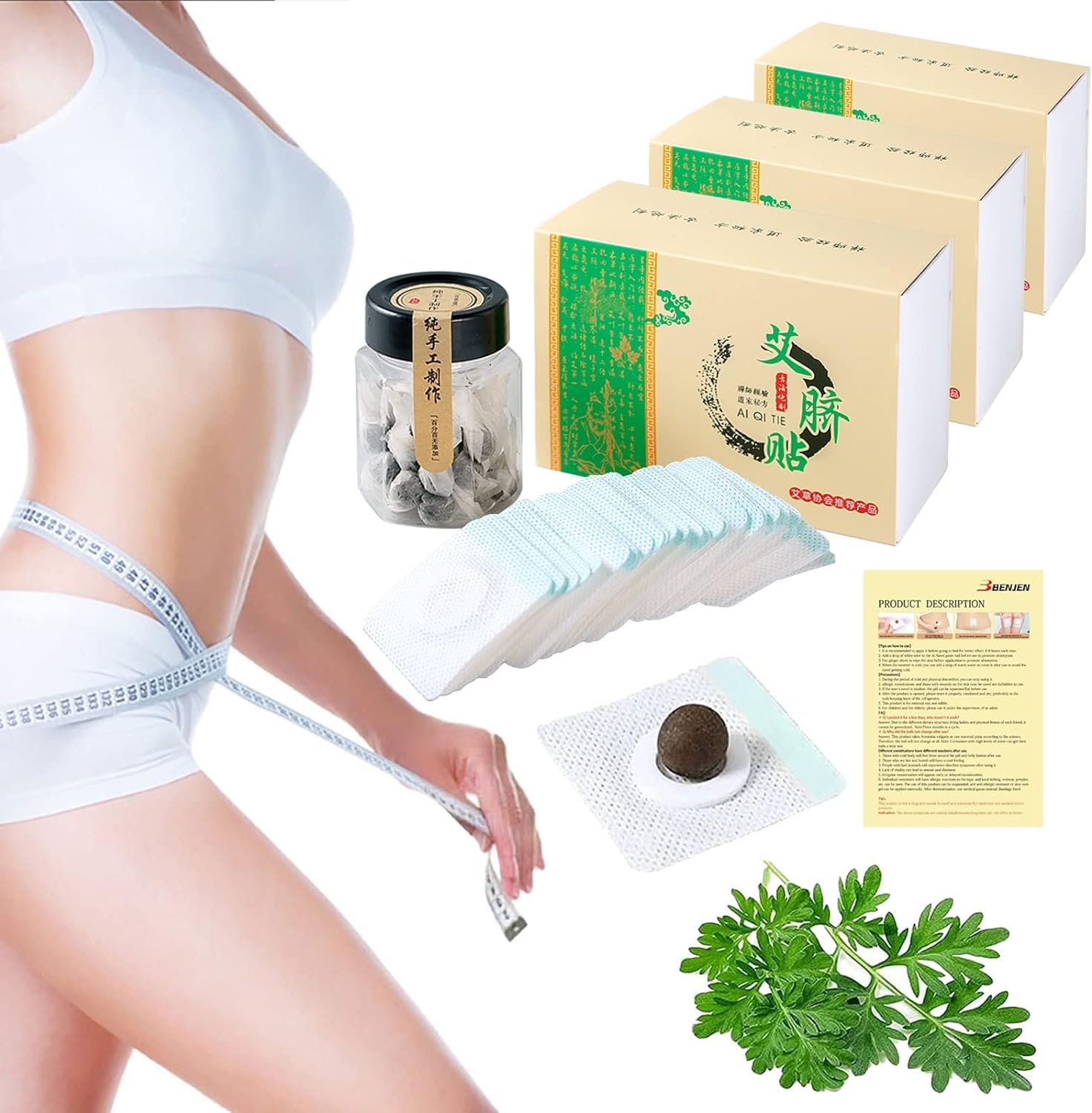 Photo 1 of 3 Boxes Mugwort Belly Patch,90Pcs Natural Wormwood Essence Pills and 90Pcs Belly Sticker, Moxa Hot Moxibustion Navel Wormwood Sticker (90)