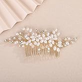 Teyglen Pearl Bride Wedding Hair Comb with Crystal Hair Piece Gold Rhinestone Bridal Side Comb Elegant Hair Accessories for Women Bridemaid Wedding Headpiece(Gold)
