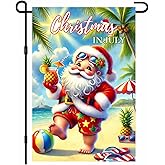 BlissYard Christmas in July Garden Flag 12x18 Inch Double Sided Tropical Santa with Pineapple Drink Beach Scene Small Outdoor Yard Flag Seasonal Summer Welcome Banner for Porch Lawn Patio Holiday Decor