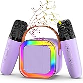Mini Karaoke Machine with 2 Mics, Wireless Microphones for Kids Adults Toddler with LED Party Lights, Kids Microphone Christmas Birthday Gift for Girls Toys 4, 5, 6, 7, 8, 10 12+ Years Old 【Purple】