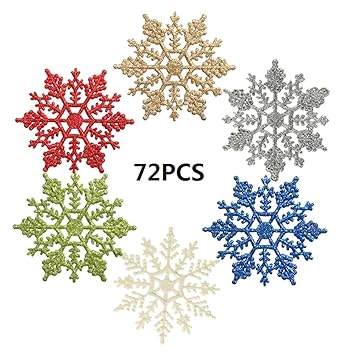 Amazon Com 72pcs Plastic Christmas Glitter Snowflake Ornaments