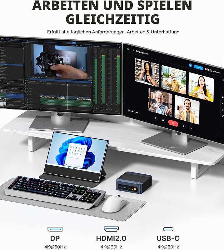 E7 100U Mini-PC mit Intel Core i3, 16 GB DDR4 und 512 GB PCIe 3.0