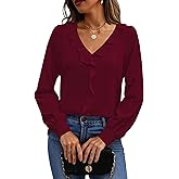 Halife Womens Dressy Casual Blouses Long Sleeve Business Tops Ruffle V Neck Trendy Work Shirts