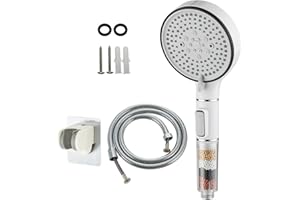 UYOFO RV Shower Head with Hose, High Pressure 5 Setting Shower Head with Filter and On/Off, Water Saving Shower Head for RV/Camper, Travel Trailer, Motorhome,White，Save water (White)