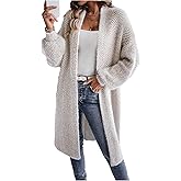 WDIRARA Women's Open Front Long Cardigan Sweaters Long Sleeve Loose Knit Outerwear