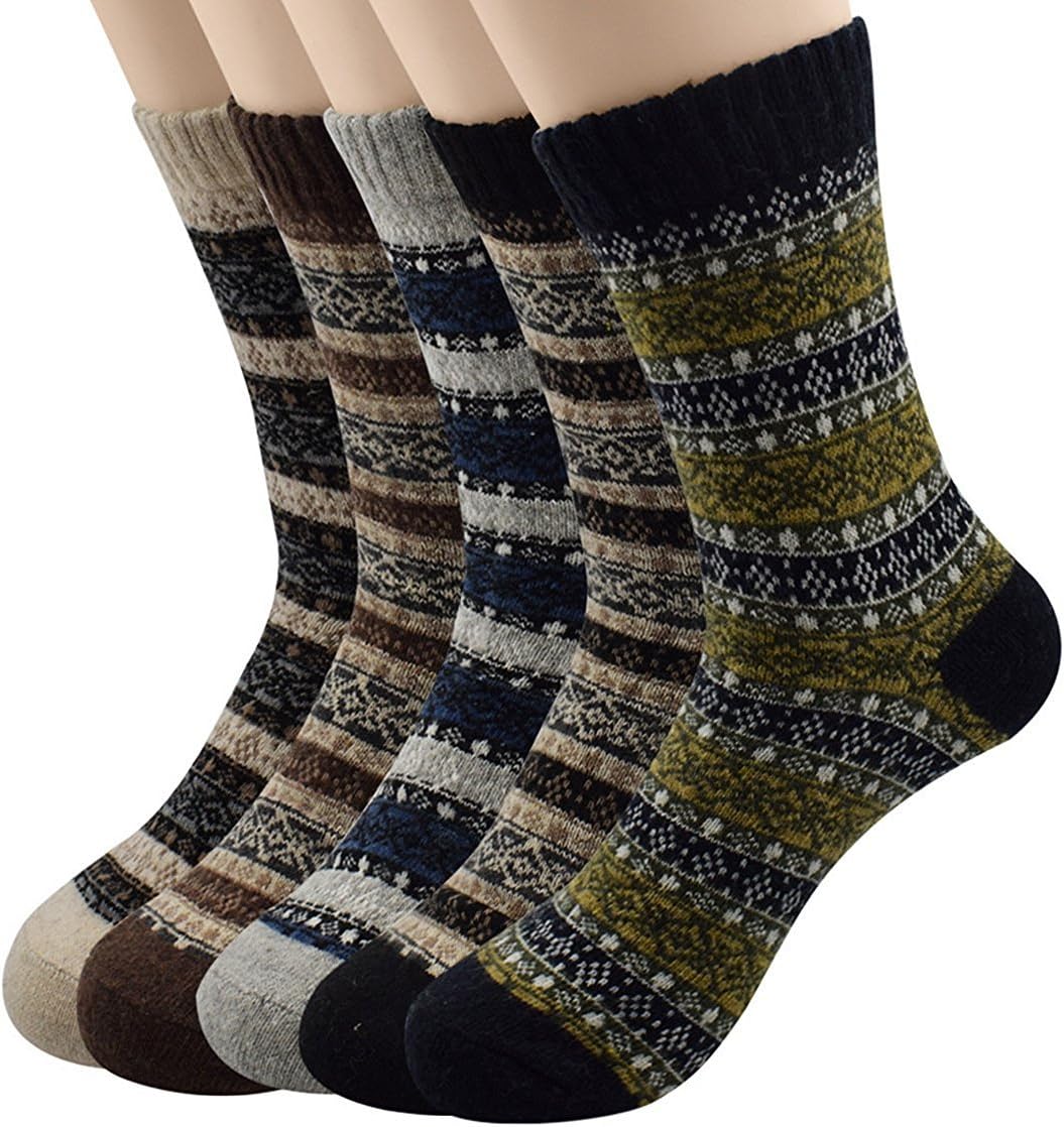 Azue Women's Stripe Grid Polylateral Casual Soft Cotton Socks Wool 5 Pack